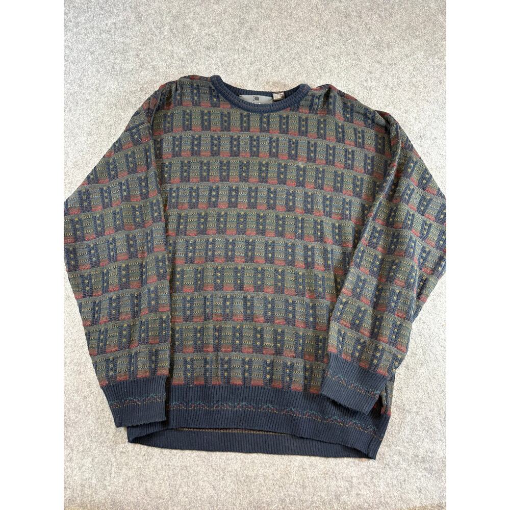 Vintage 90s Consensus Sweater Mens Large Gray Geometric Knit Wool Blend Italy